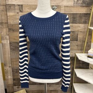Madewell Birdseye Navy Striped Wool Blend Sweater